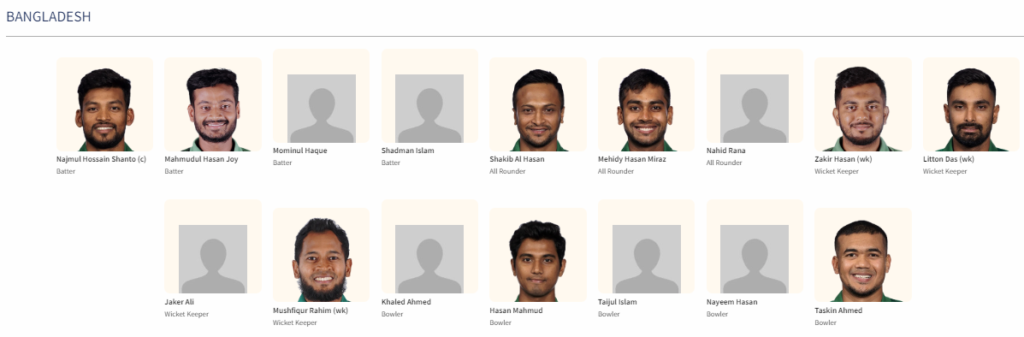 India-Bangladesh Test Series 2024 Bangladesh Squad -​